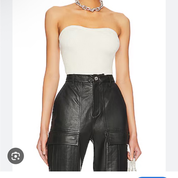 NWT AllSaints Loleatta Rib Chalk White/Silver Strapless Top - Size Medium - Picture 5 of 5